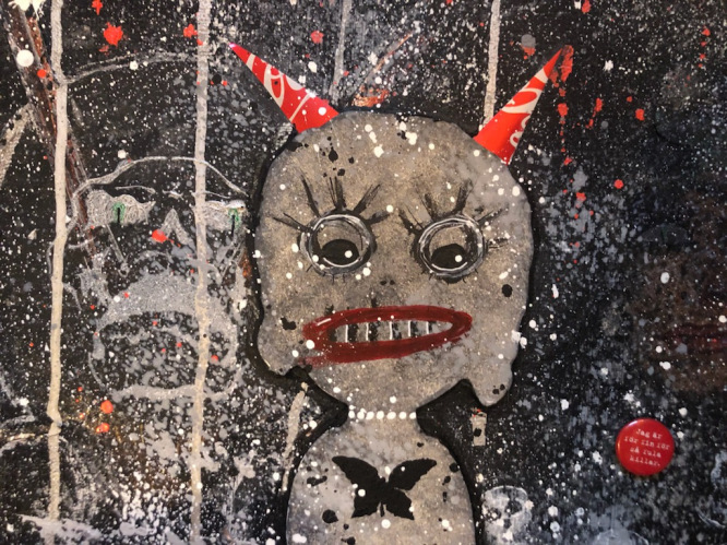 Johanna Effert, "You talkin' to me?" akryl och metall på duk